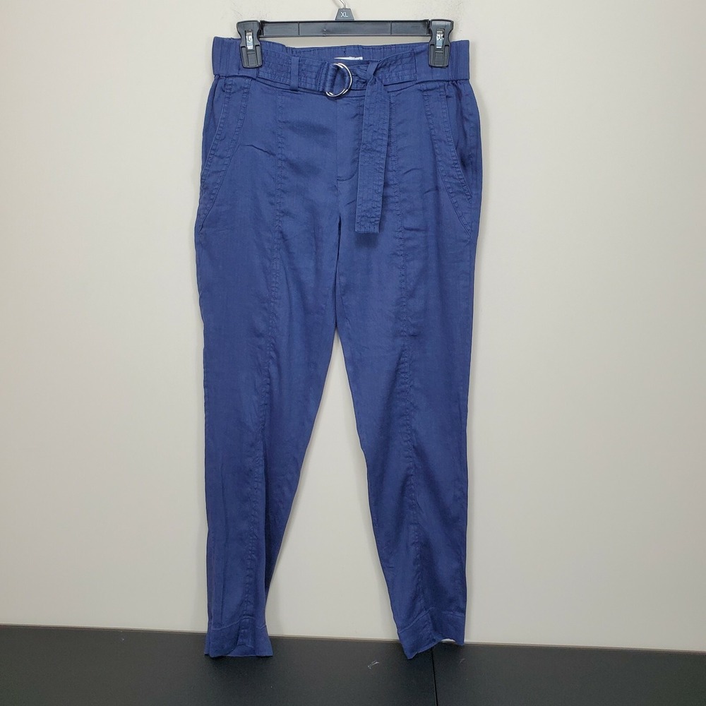 VINCE Blue Linen Blend‎ Belted Slim Straight Trouser Pants Sz 2